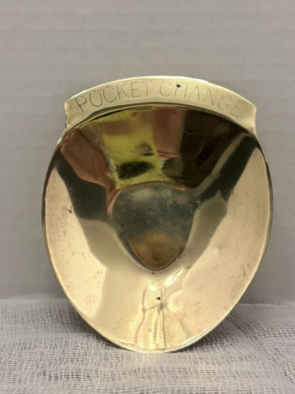 Solid Brass Pocket Change Tray | Mid Century Valet Dish, Stamped Decor